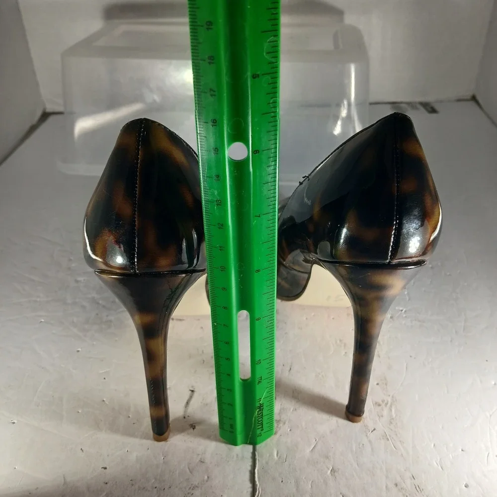 JustFab Cleonia Pumps 7.5 Brown Tortoiseshell Patent Stiletto Round Toe Heels